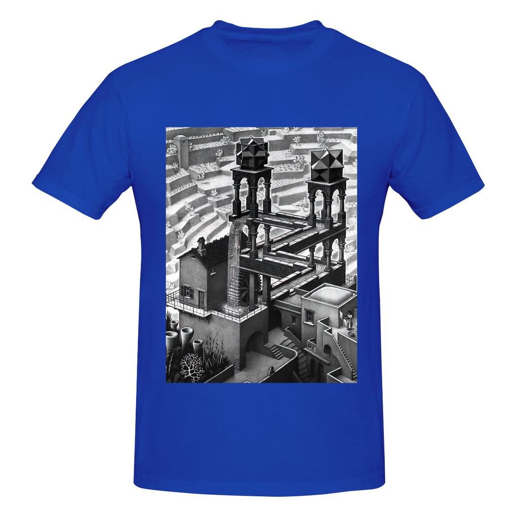 Waterfall By M C Escher American Retro Tshirt Urban Commuting Fashion Sense Basic Tee