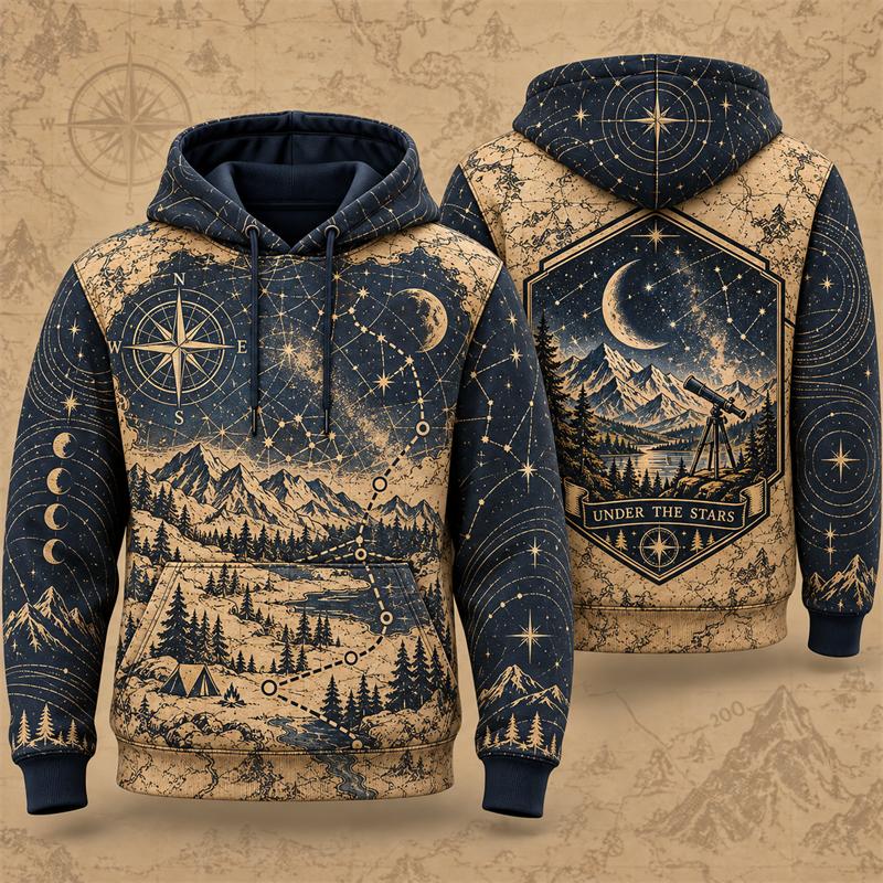 3D Print Vintage Wilderness Map Hoodie Women Retro Sweatshirt Outdoor Hiking Adventure Winter Casual Loose Unisex Daily Hoodies