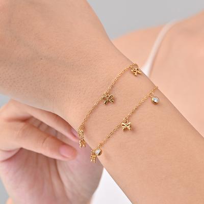 Bow Bracelet for Women 18K Gold Plated Non-Tarnish Waterproof Stainless Steel Dainty CZ Jewelry Minimalist Stackable Ribbon Gift