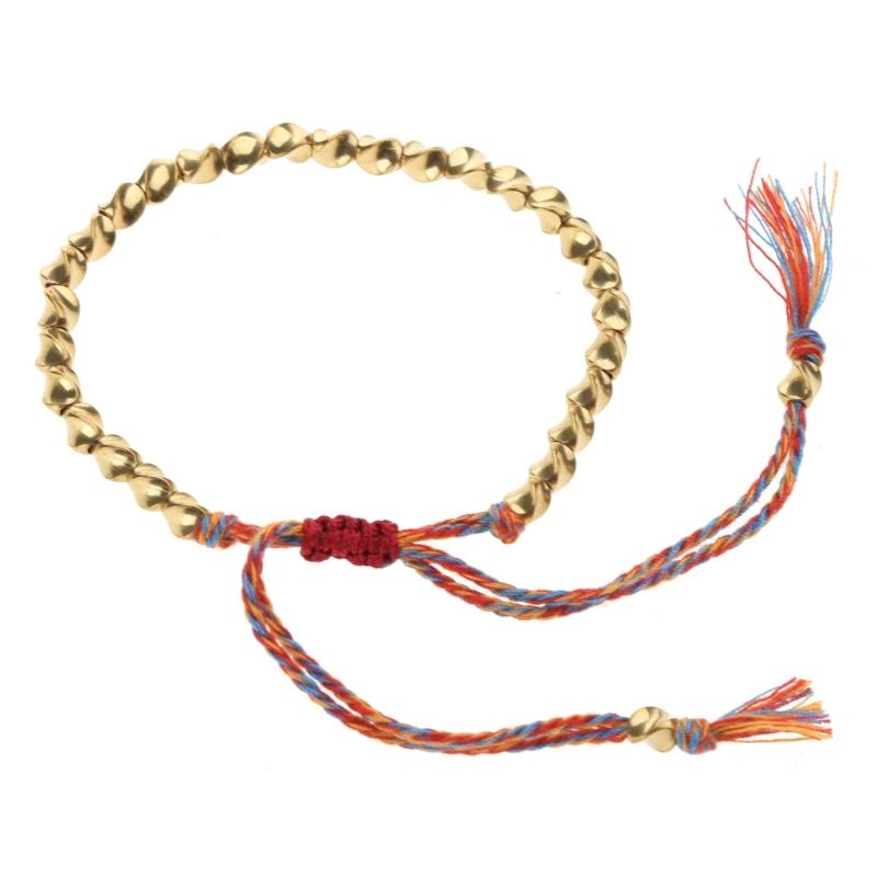 Buddhist Braided Cotton Luck Rope Bracelet Tibetan Copper Bead Bracelet Braided Rope Bracelet Gift for Families Members