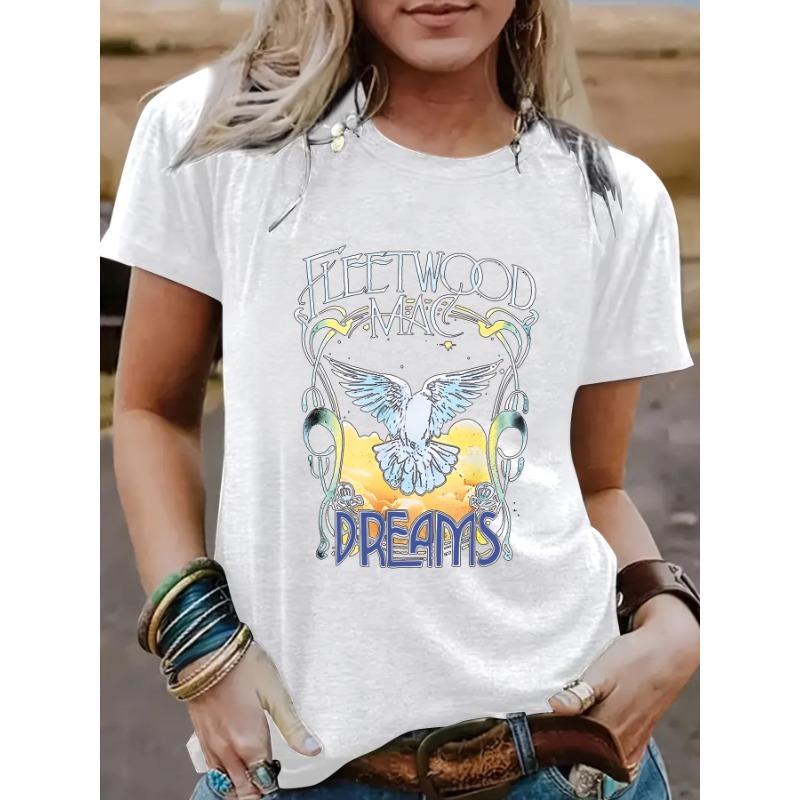 Women's Round-neck Short-sleeved Casual and Fashionable T-shirt with Pigeon Pattern