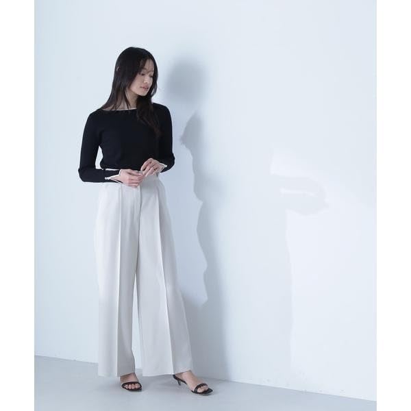Beauty Basic Boat Neck x Black [Natural Basic] Sweater, All-Knit Series, Knit, Off-White