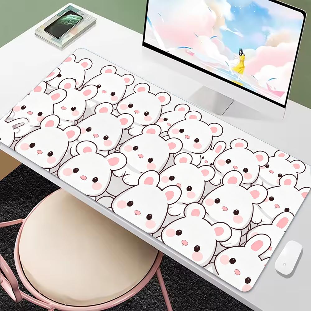 Desk Mat Cute Cartoon Bunny Pig Print Stitched Edge AntiSlip Rubber Mouse Pad For Gaming Working Home Laptop Computer