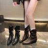 2025 Autumn and Winter New Fashion Square Head Thick Heel Sleeve Western Boots Fashion Temperament Heap Boots Versatile Short Boots Women