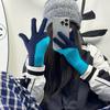 Touchscreen Gloves Korean Style Color Block Fingerless Cute Knitted Fleece Lined Thick Warm Winter Windproof Gloves