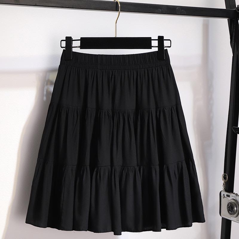 2025 Women's White A-line High Waist Pleated Summer Skirt