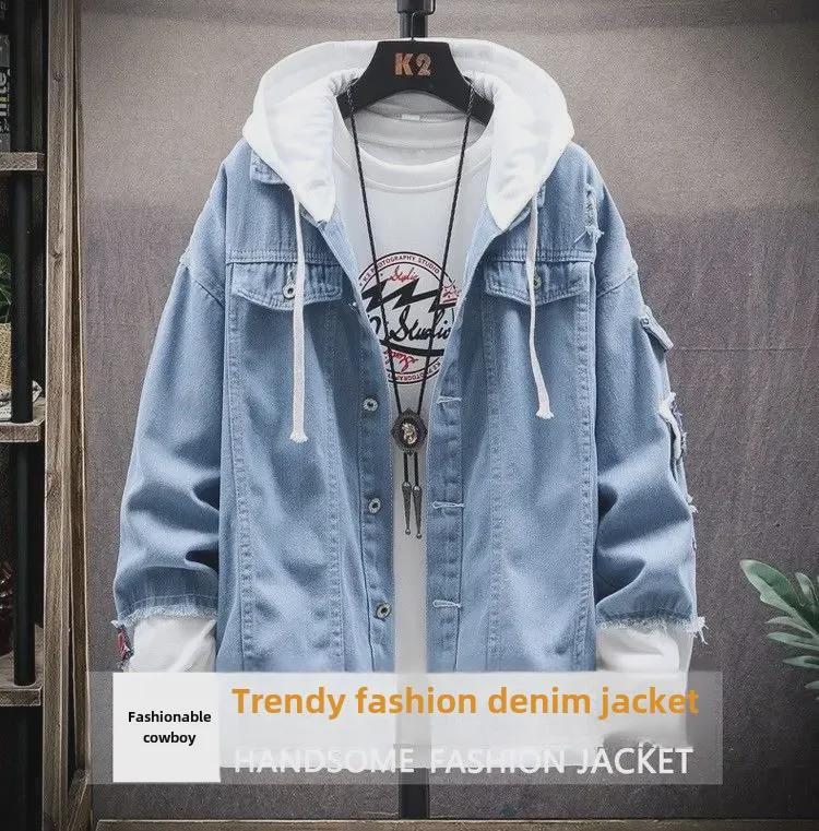 Pánský jarní džínový dvoudílný oblek: Stylová sada bundy a kalhot