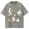 Cartoon Cute Ghost Print Women's T-Shirt Loose Wash Fashion Short Sleeve Summer Comfortable Cute Funny Style Top