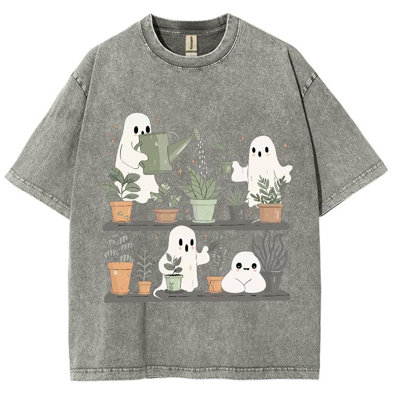 Cartoon Cute Ghost Print Women's T-Shirt Loose Wash Fashion Short Sleeve Summer Comfortable Cute Funny Style Top
