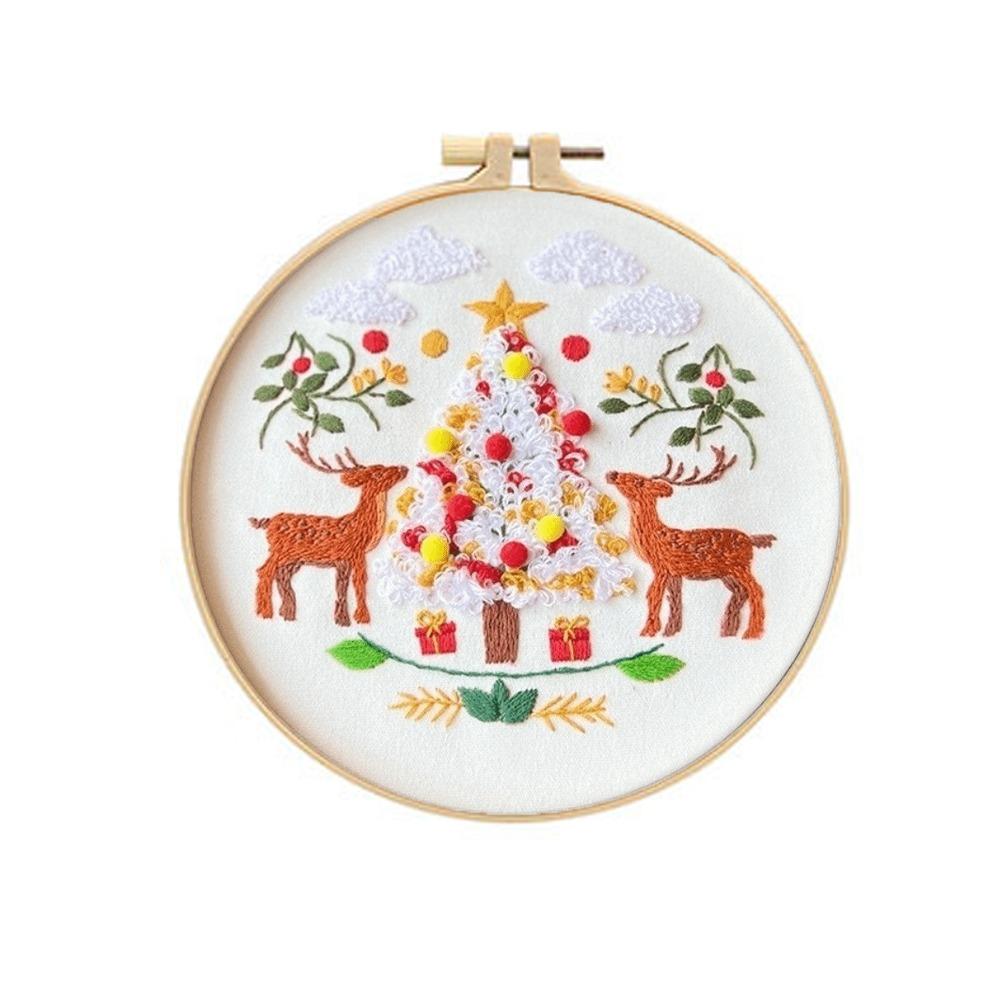 Handmade Christmas Embroidery Kit Snowman Tree Reindeer DIY Embroidery Kit Home Decor Suitable Beginners Cross Stitch Set
