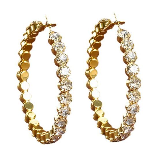 Yousheng 1 Pair C-shaped Earrings, Full Rhinestone C-Ring Design Stud Earrings, Bezel Setting Technology Hoop Earrings for Jewelry Gift