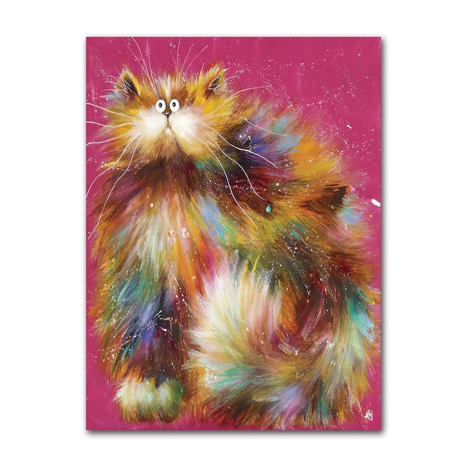 Abstract Longhair Cat Oil Painting On Canvas Cute Kitty Posters and Prints Animal Wall Art Pictures for Living Room Home Decor