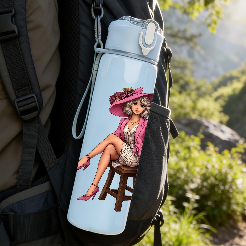 1PC Cowgirl Barrel Vintage Print 750ml Color Plastic Sports Water Bottle Leakproof Flip Straw Lid Suitable for Sports Office Home Use
