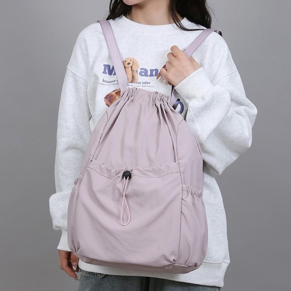 Solid Color Travel Backpack Lightweight Student Schoolbag Simple Drawstring Backpack  Men