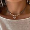 1Pc Design Exaggerated Irregular  Beads Chain With Crystal Heart Pendant Necklace for Women Valentine's Gift