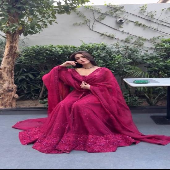 Enchanting Wine Butterfly Net Sharara Set XL