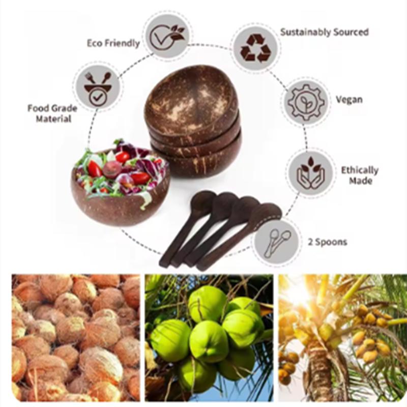 Miski kokosowe do serwowania potraw Drewniana miska sałatkowa wielokrotnego użytku Przybory do serwowania Naturalne miski z łupin kokosa Śniadanie na przyjęcie