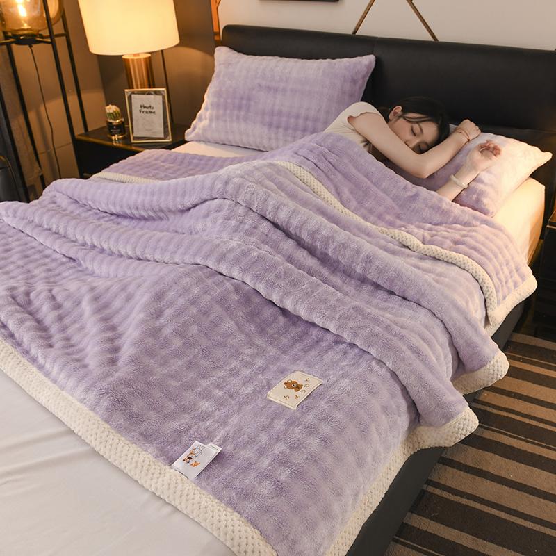 Фиолетовый Утолщенный Плед, Осенне-Зимний Теплый Приятный к Коже Плед для Спальни, Однотонные Роскошные Супер Мягкие Пледы 70x100cm 1pc