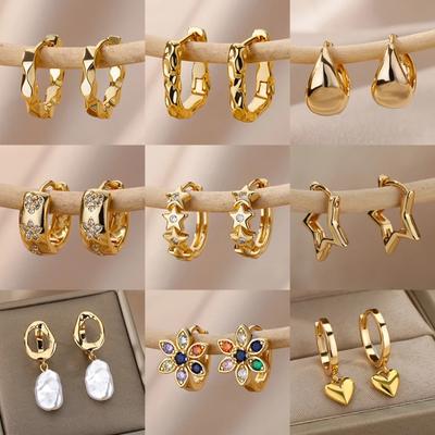 Dámske hviezdne náušnice z nehrdzavejúcej ocele 2024 Trendová novinka v luxusnej zlatej farbe Kruhové náušnice Šperky do uší Darček pendientes mujer