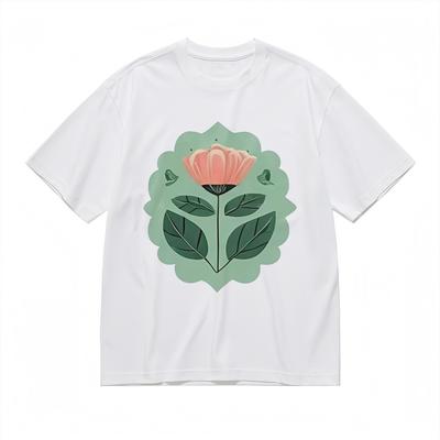 Women's Soft Breathable All Season Classic T-Shirt Floral With Green Frame Tops