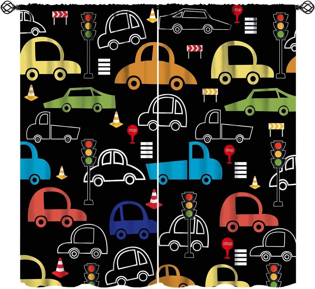 Racing Curtains for Teens Games Room Decor Black White Checkered Flag Art Printed Window Drapes for Kids Bedroom Living Room