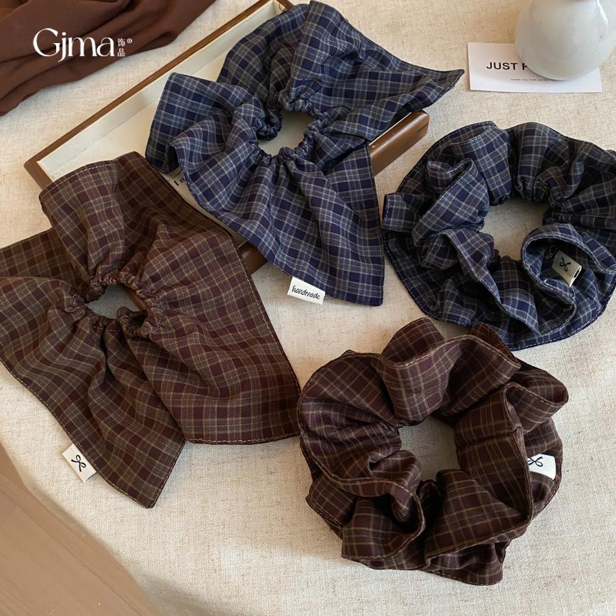 Maillard retro fabric plaid large intestine hair band women's high ponytail hair rope Korean oversized hair accessories