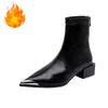Vintage Dicke Absätze Damen Pelzfutter Knöchelboots Herbst Winter Metall Spitze Stripper Party Kurze Stiefel Zapatos De Mujer
