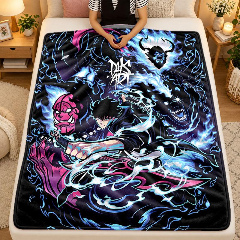 Flannel BlanketSolo Leveling Warm Soft Throw Blanket for Indoor Sofa Bed Living Room Use