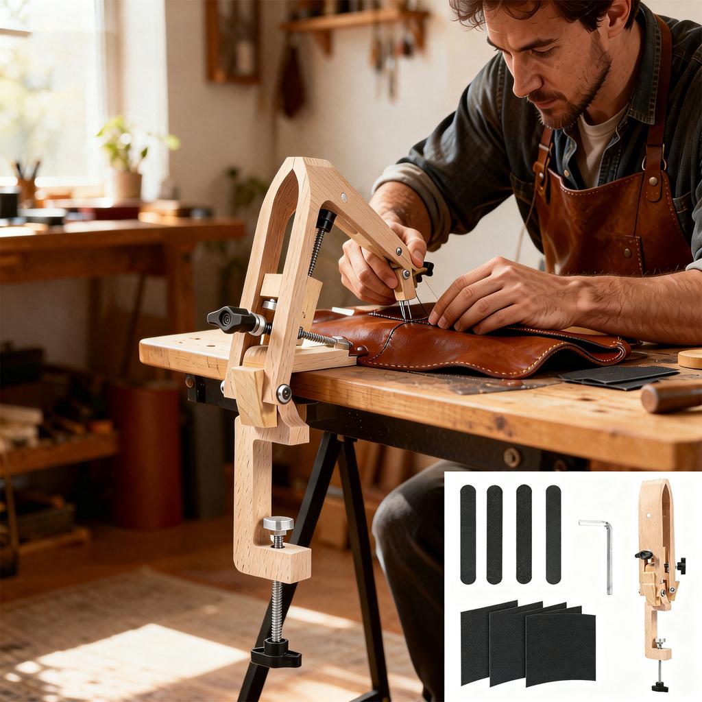 Stitch Pony Beech Wood Leather Pony Foldable Table Desktop Stitching Pony Horse Clamp Adjustable Leather Essential Tool Dropship