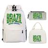 Fun Mexico Brazil Letter Print 3pcs Set Backpack Soccer Lover Kids Boys Girls Bagpack Pen Bag and Lunch Bags Suit Gifts