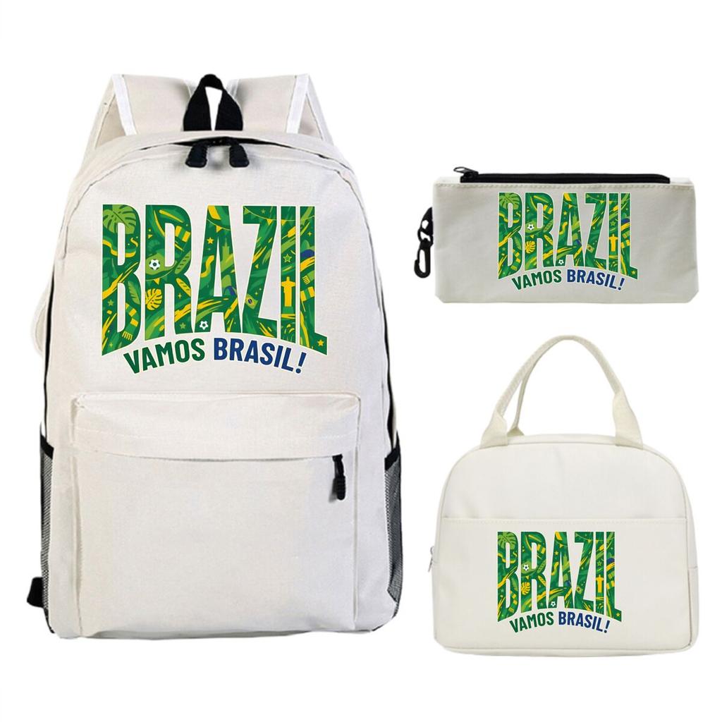 Fun Mexico Brazil Letter Print 3pcs Set Backpack Soccer Lover Kids Boys Girls Bagpack Pen Bag and Lunch Bags Suit Gifts