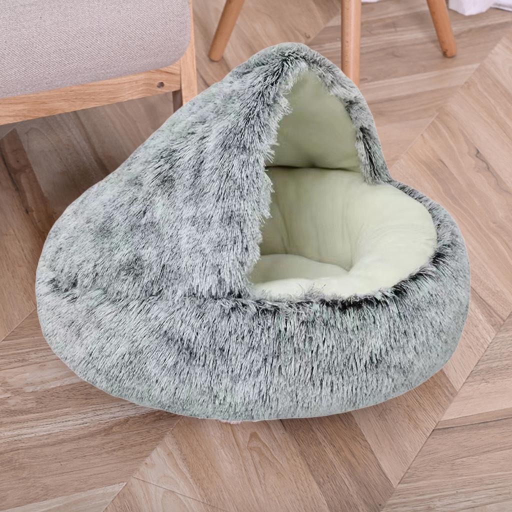 Yuvarlak Kapşonlu Kedi Yatağı Kış Tüylü Evcil Hayvan Yatağı Mağara Peluş Donut Sakinleştirici Kedi Yuvası Yatağı Kediler ve Köpekler için Rahat Evcil Hayvan Yuvası