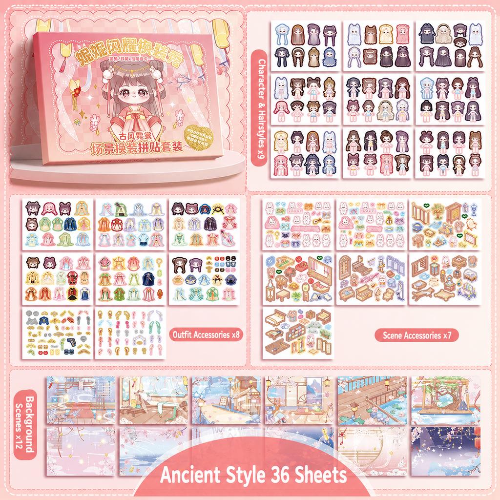 Kawaii Cartoon Girl Dress Up Sticker Set 4 Different Themes Perfect For Kids Diy Craft Birthday Gifts