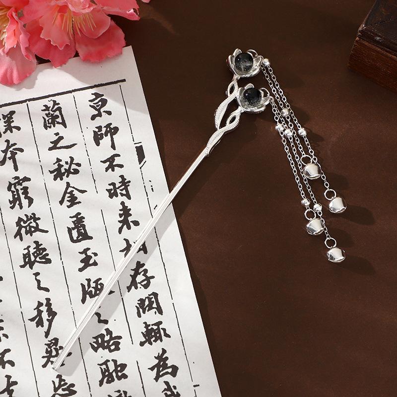 Flower Bell Hairpin Tassel Step Rocking Hanfu Horse Face Skirt Hairpin Ancient-style Coiled Hair Hairpin Headwear