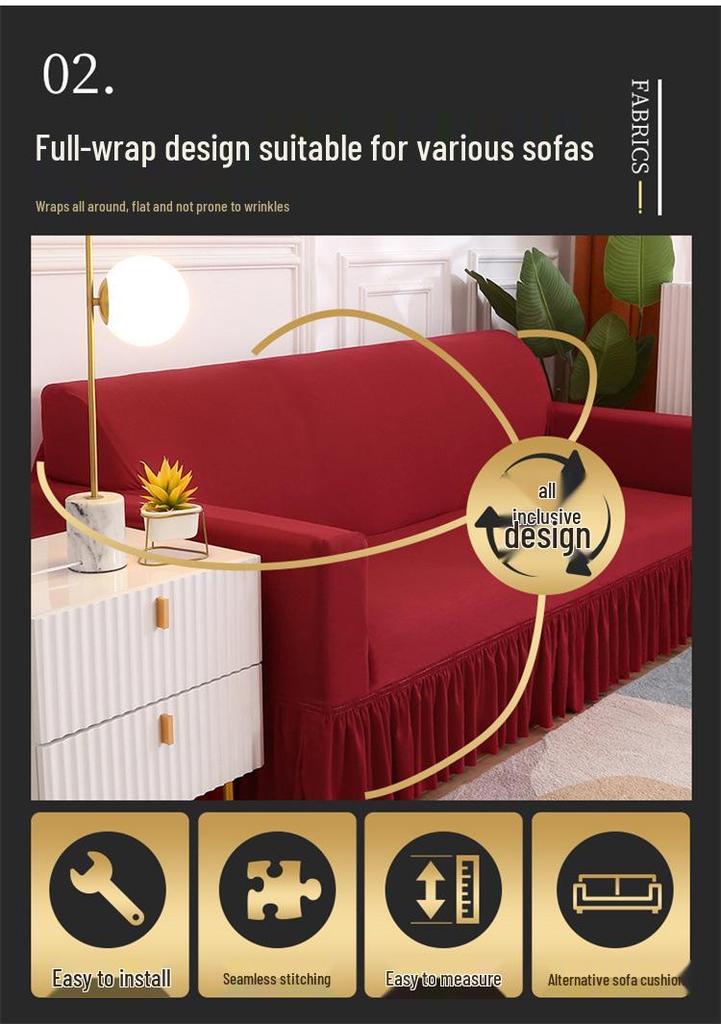 Elastic Hem Solid Color Sofa Cover - Simple Modern Design, All-Season Universal Fit
