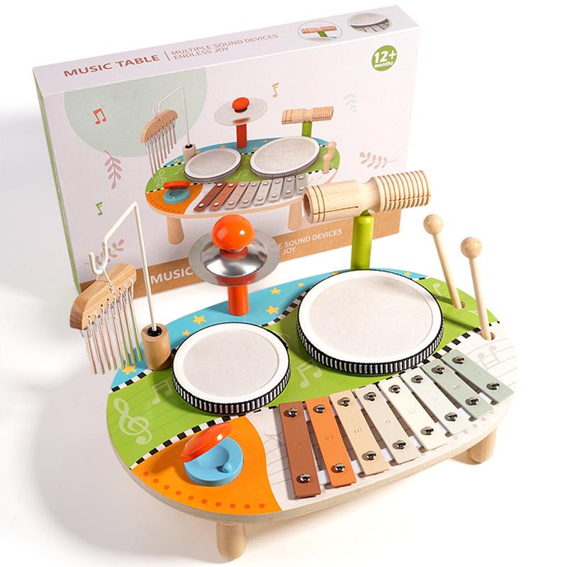 Children'S Wooden Multi-Functional Drum Kit Percussion Organ Chimes Percussion Instrument Music Enlightenment Early Education Educational Toys
