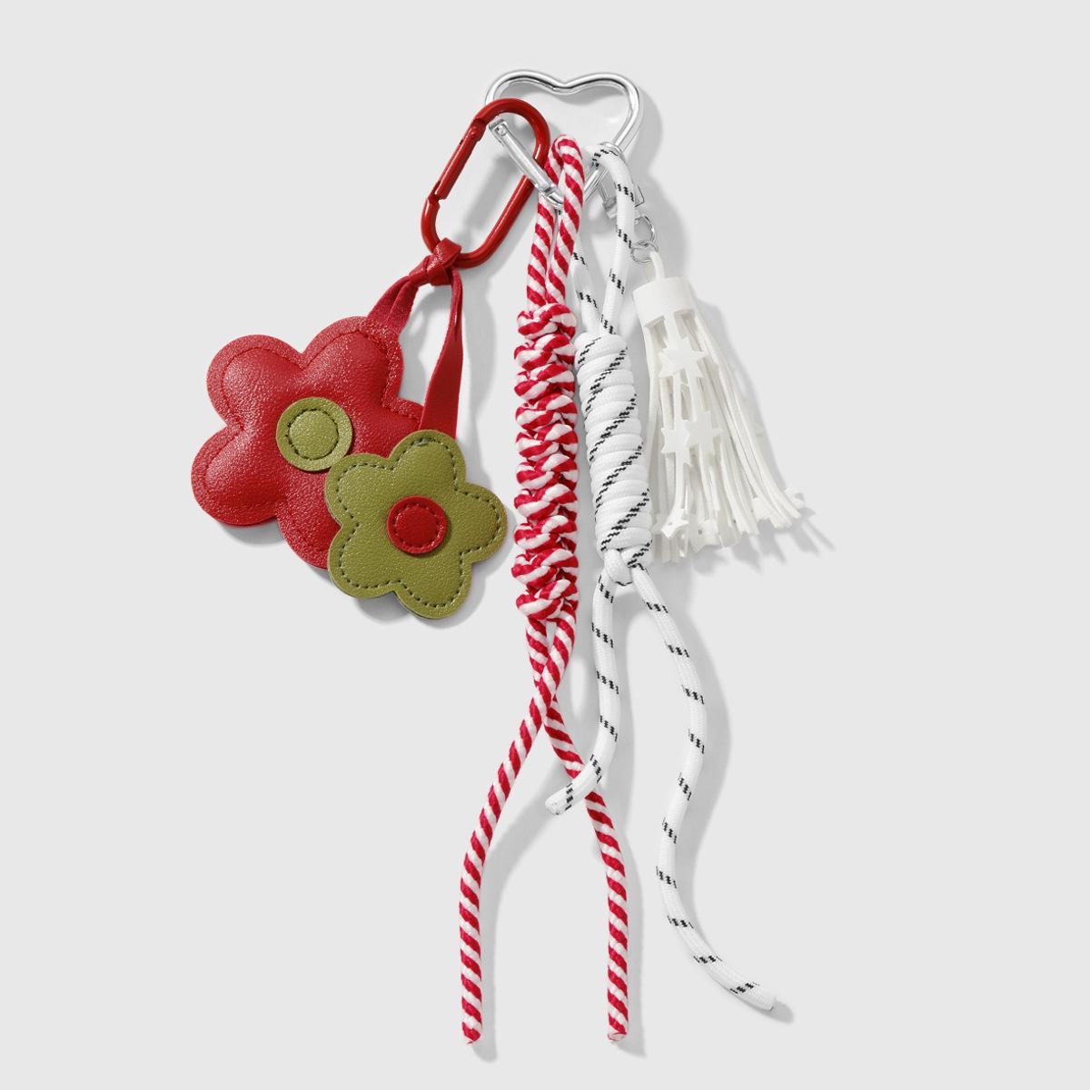 INS Style Korean Sweet Keychain Cute Exquisite Leather Flower Tassel Backpack Decoration Love Star Braided Rope DIY Keychain