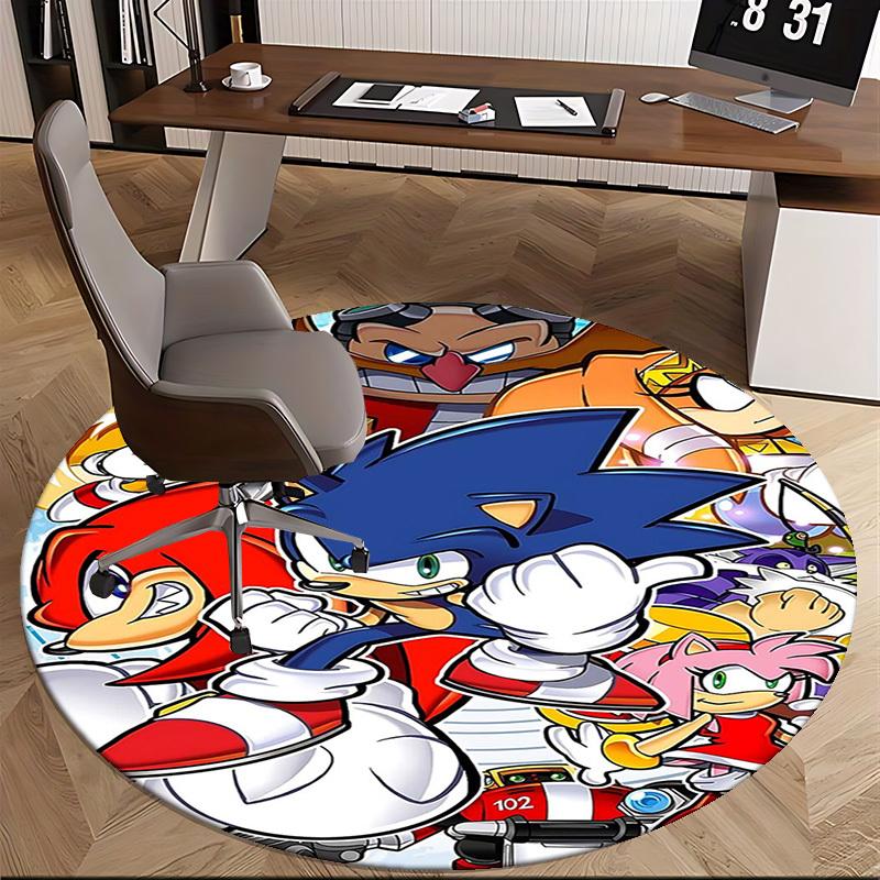 1pc Sonic the Hedgehog Anime Cartoon Design Round Carpet  Office Chair Mat, NonSlip Rug for Home Decor, Living Room, Bedroom, Game Room