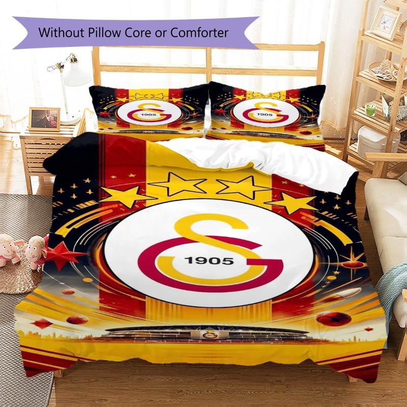 Black Gold Starry Stadium Football Print Duvet Cover Set, 3Pcs Bedding Set with 2 Pillowcases for Bedroom Decor