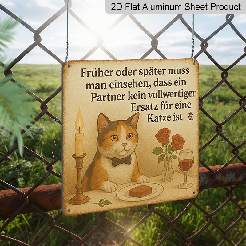 2D Flat, 1pc, Cat Lover Decor, Funny Cat Sign, Vintage Aluminium Sign, Home Wall Art, A Partner Is No Substitute for A Cat, Humorous Cat & Wine Sign