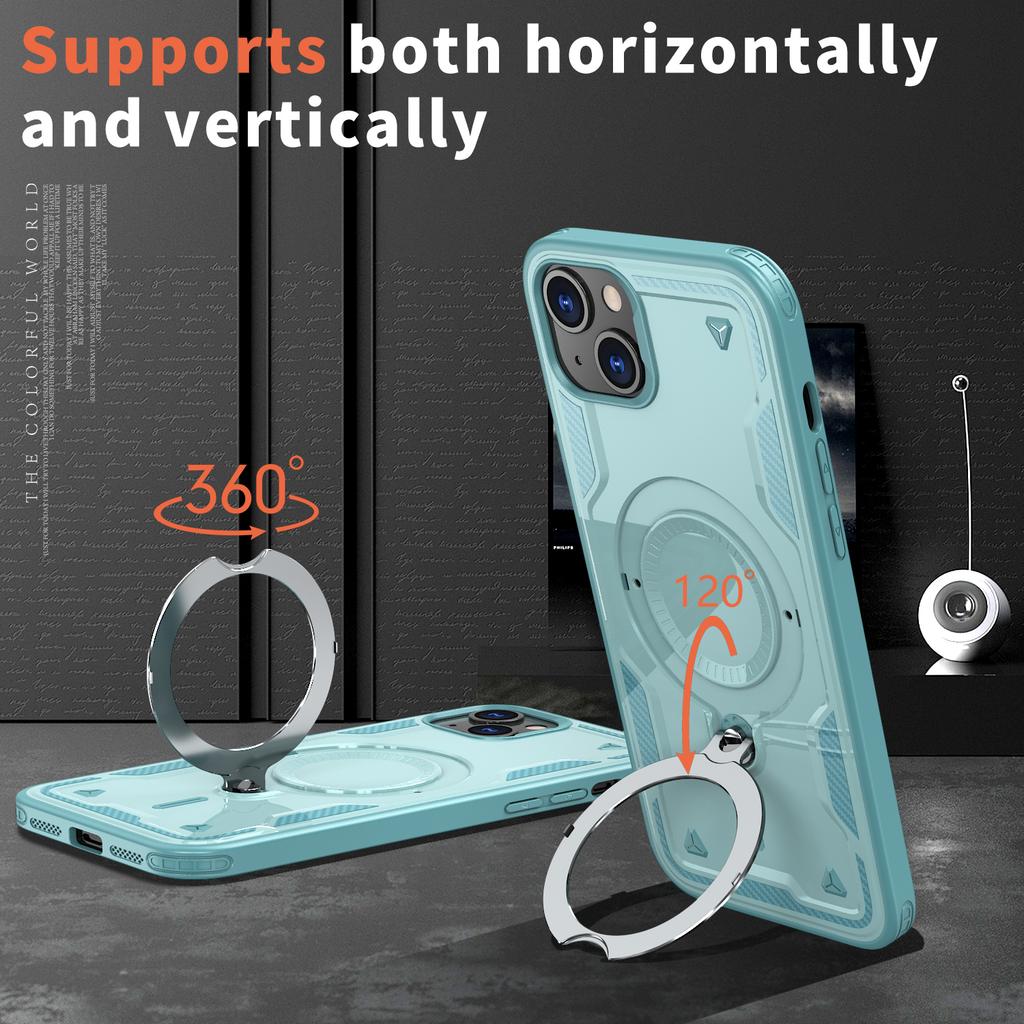 For iPhone 15 Plus Case Compatible with MagSafe Military Protection PC+TPU Kickstand Phone Cover