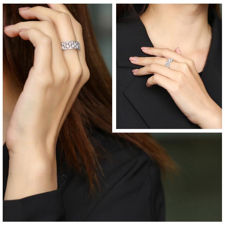 Platinový diamantový prsten Kontrola Plný diamant Módní dívčí prsten Super Lesklý Luxusní Ukázat Velké Peníze