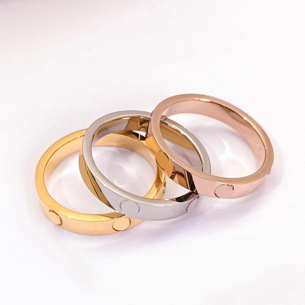 2024 Rhinestone Titanium Steel Couple Rings - Women's Non-Fading Plain Band, 18K Rose Gold