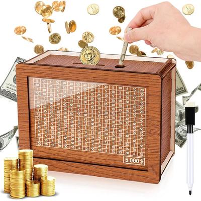 10000 Euro Money Box Decorative Natural Wooden Saveing Money Box with Goals Reusable Counter Piggy Bank for Kids Home Decor