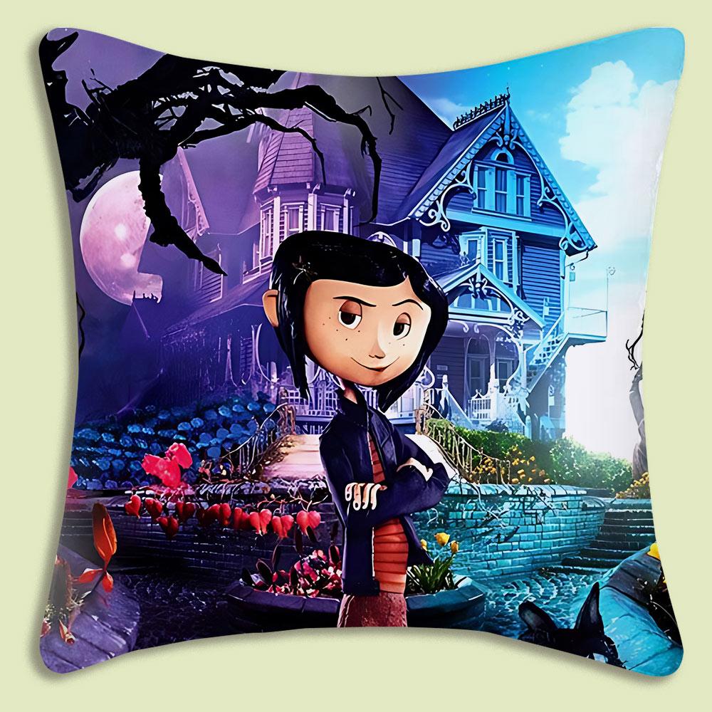 Animation Coraline Pillow Covers Cartoon Sofa Decorative Home Doublesided Printing Short Plush Cute Cushion Cover