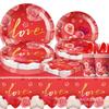 Valentinstag Partyzubehör Geburtstagsdekoration Arrangement Banner Zugflagge Geschirr Pappteller Papierserviette Papierbecher