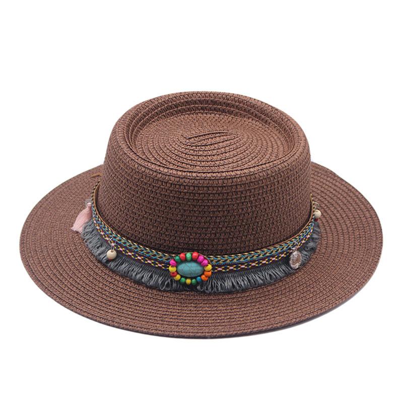 Summer Straw Jazz Hat Outdoor Seaside Beach Sunscreen Sunshade Sun Cap Flat Brim Classic Travel Panama