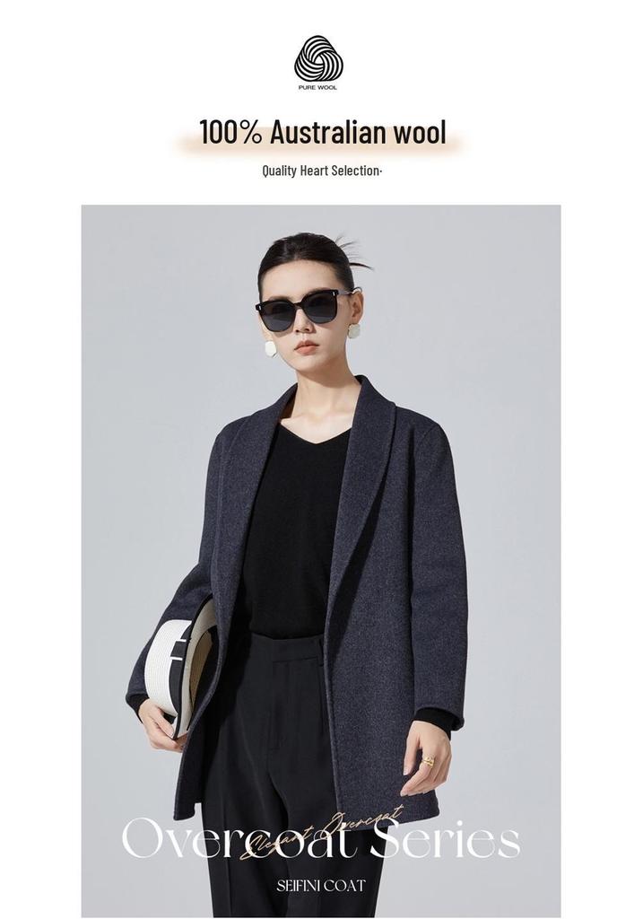 Women's Elegant Double-Sided Wool Coat with Notched Lapel, Perfect for Autumn/Winter
