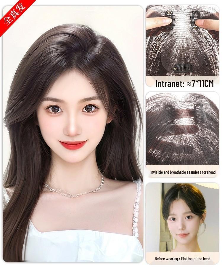 Parrucca con frangia senza bordi BareFeel: Ciocca Top Clip-In Invisibile, Estensione Capelli Veri, Aumenta Volume, Soffice & Sottile per Donne