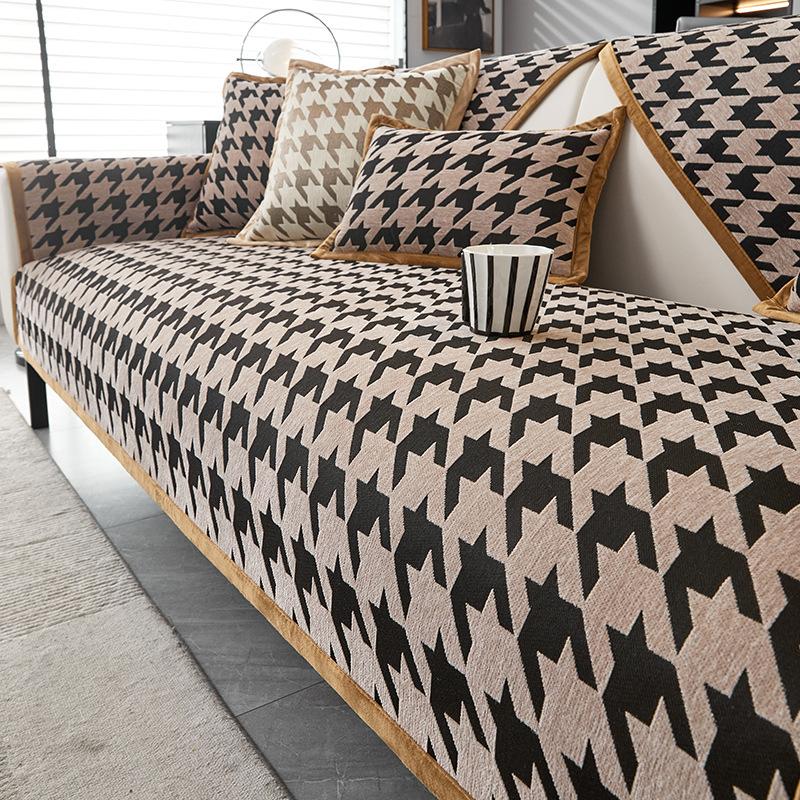 Nordic Houndstooth Sofa Cushion High-Grade Non-Slip Stain-Resistant Cushion Backrest Towel Four Seasons Universal Dust-Proof Sofa Cover Cloth